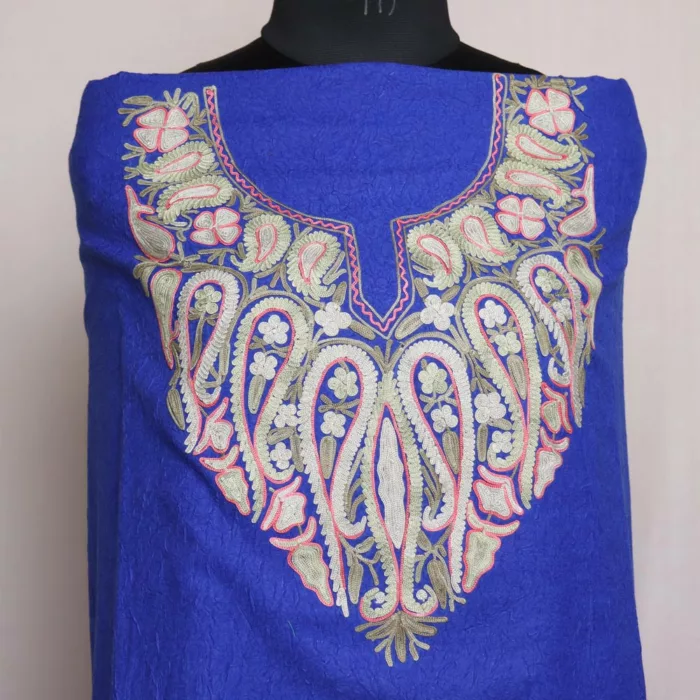 Blue Nazakat Crush Cotton 2pc Suit with Aari Work