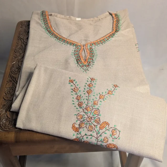 Beige Sonth Cotton Kurta with Kashmiri Sozni Handwork