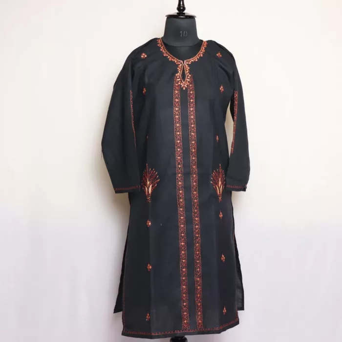 Black Miri Kashmiri Sozni Handwork Cotton Kurta