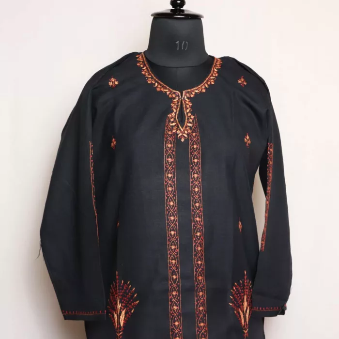 Black Miri Kashmiri Sozni Handwork Cotton Kurta - Image 2