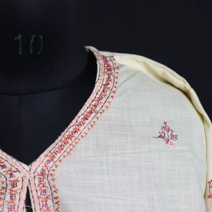 Light Yellow Kashmiri Sozni Handwork Cotton Kurta - Image 3