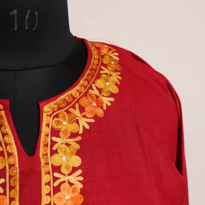 Kashmiri Summer Kurti - Maroon Short Cotton with Aari Embroidery - Image 3