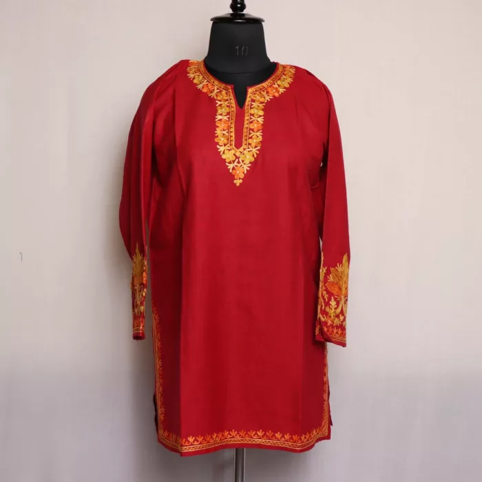 Kashmiri Summer Kurti - Maroon Short Cotton with Aari Embroidery