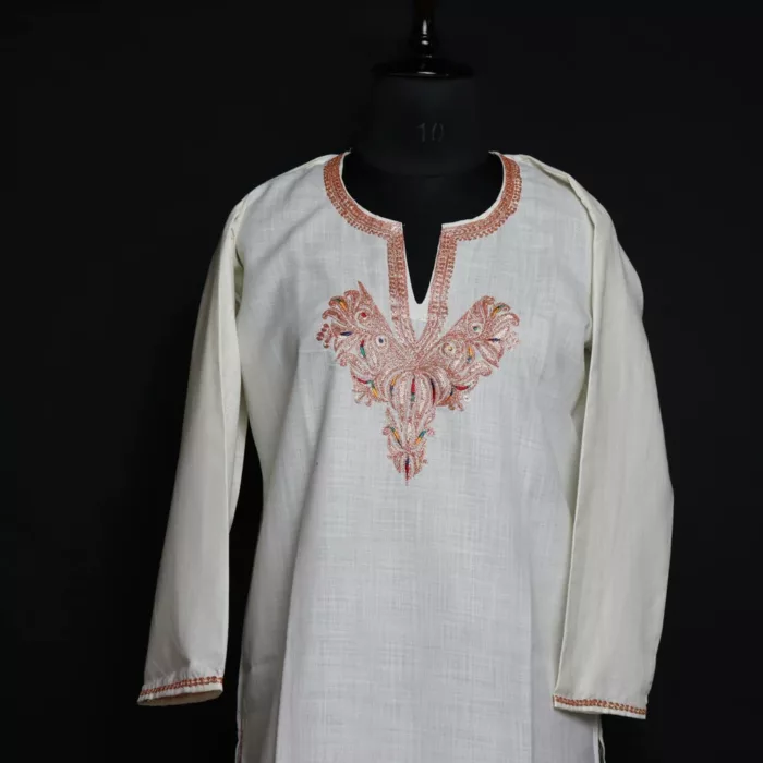 Off White Cotton Kurti with Tilla Embroidery