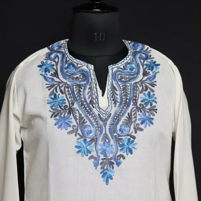 Kashmiri Summer Kurti - White Short Cotton with Aari Embroidery - Image 2