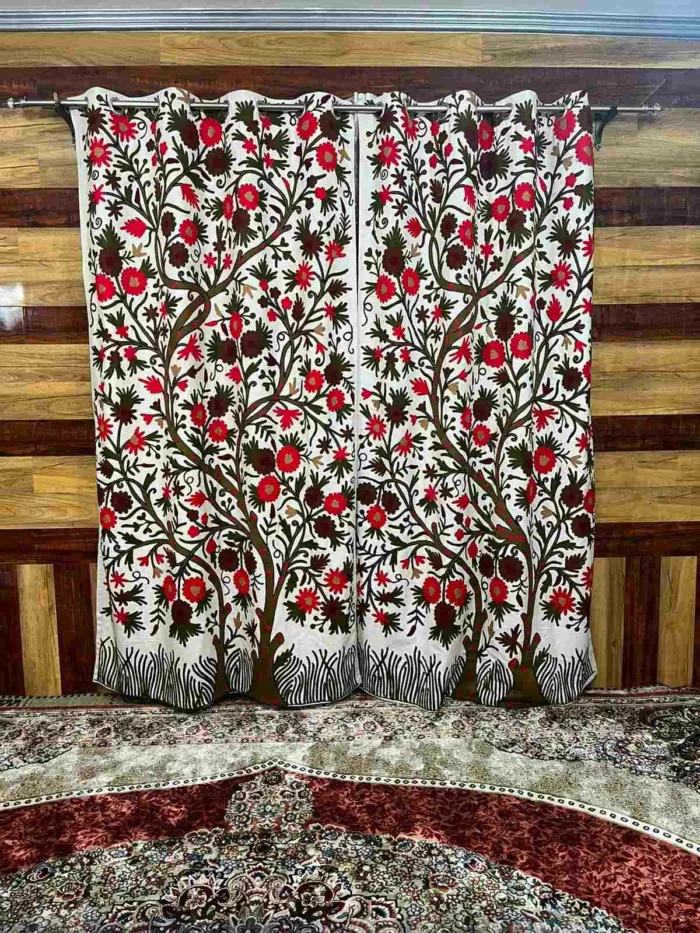 Crewel Curtain Tree of life red Machine ari emrboidery