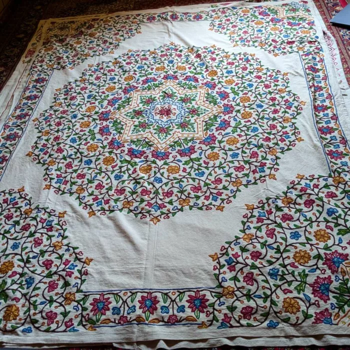 The Nishat Baagh Double Bedsheet Mandala with Hand Crewel Embroidery | Bed Cover