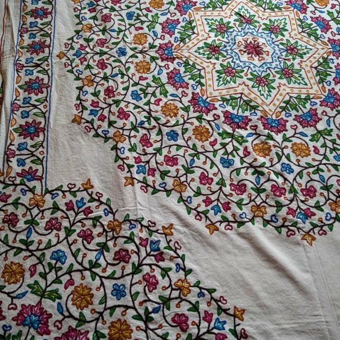 The Nishat Baagh Double Bedsheet Mandala with Hand Crewel Embroidery | Bed Cover - Image 3