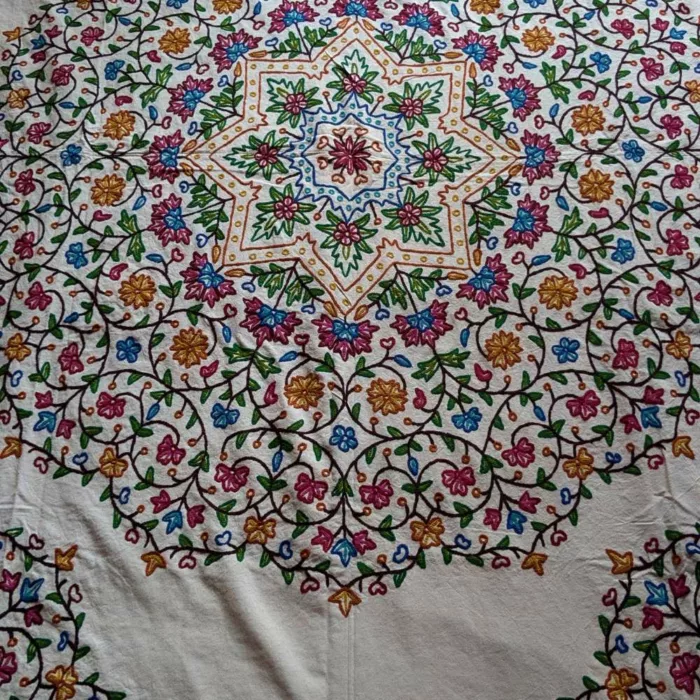 The Nishat Baagh Double Bedsheet Mandala with Hand Crewel Embroidery | Bed Cover - Image 2