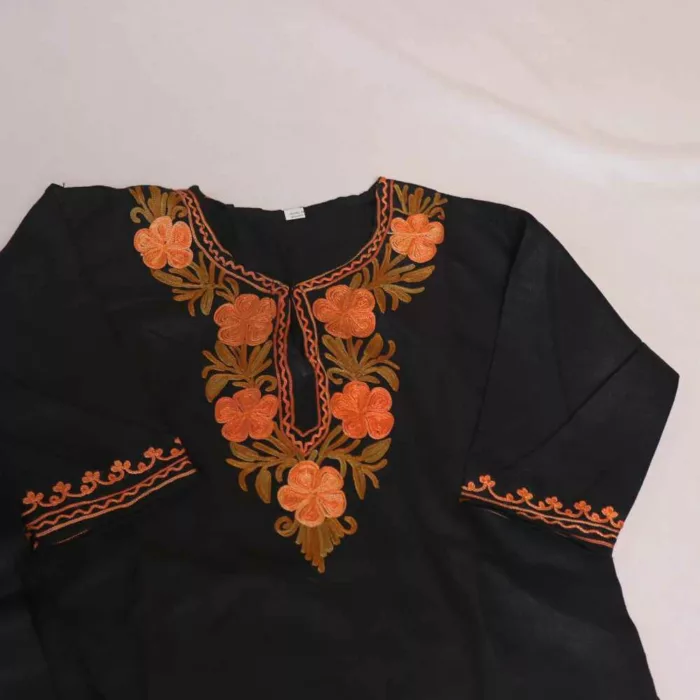 Black Daman Embroidery Mahapara Girls Dress for Summer: Kurta Set With Trousers (2-3 years) - Image 3