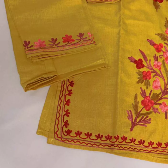 Yellow Mehr Kashmiri Kids Girls Kurta With Trousers With Booti Aari Embroidery (4-5Y) - Image 2