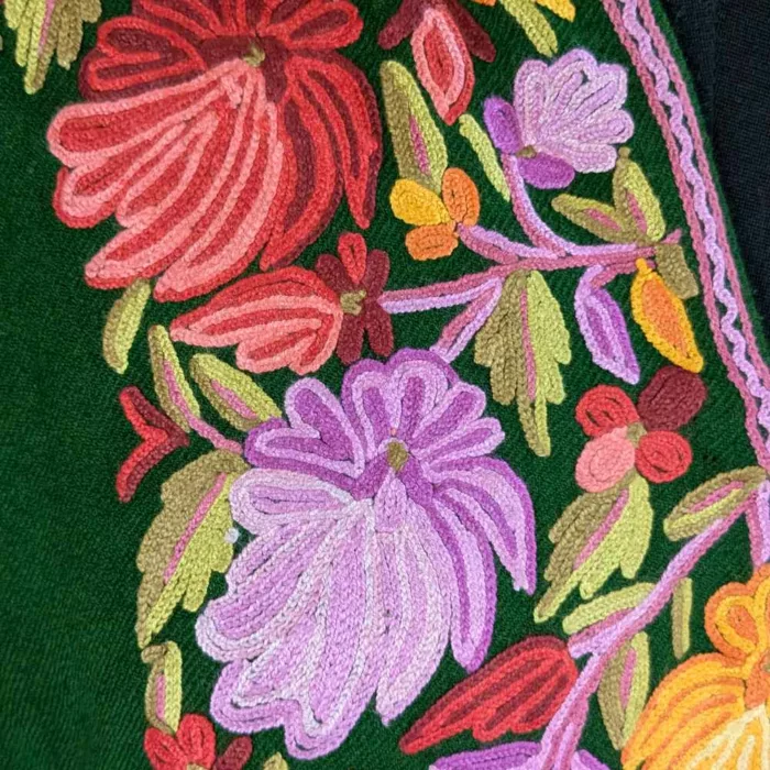 Green Eshal Raffal Kashmiri Pheran with Hand Aari Embroidery - Image 3