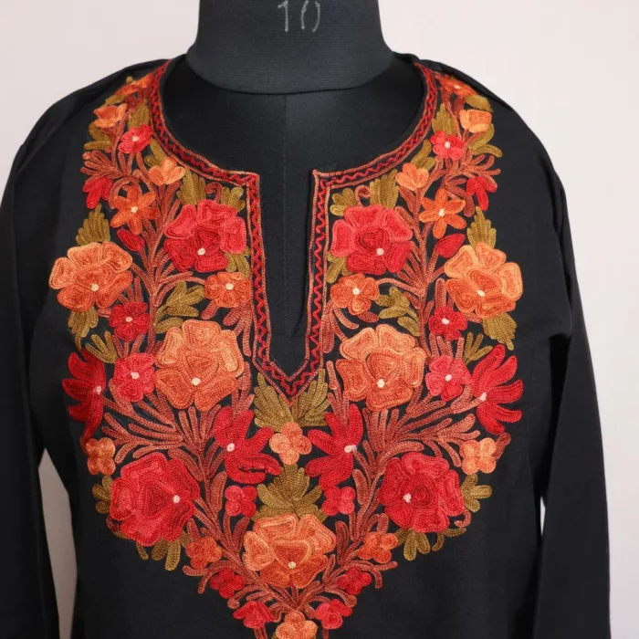 Black Floral Summer Kurta with Aari Embroidery - Image 3