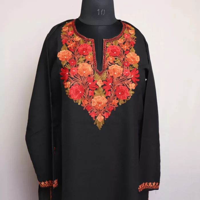 Black Floral Summer Kurta with Aari Embroidery - Image 2