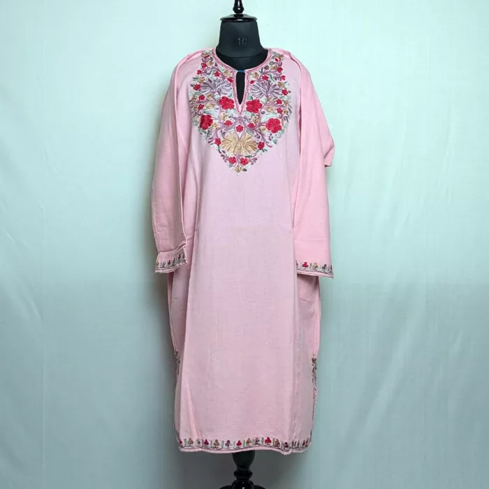 Pink Raffal Pheran with Aari Embroidery - Image 2