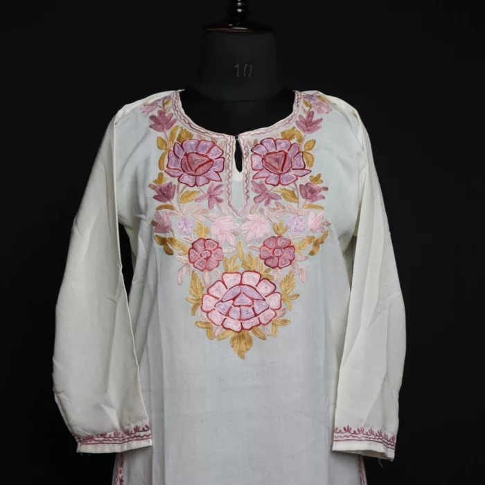 White Nosh Summer Kurta with Aari Embroidery - Image 2