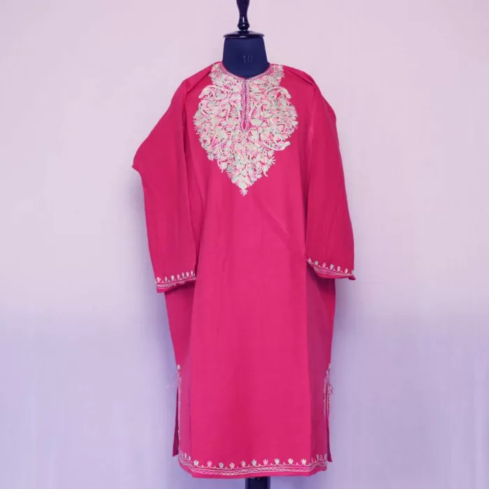 Pink Ayesha Kashmiri Work Warm Pheran - Image 3