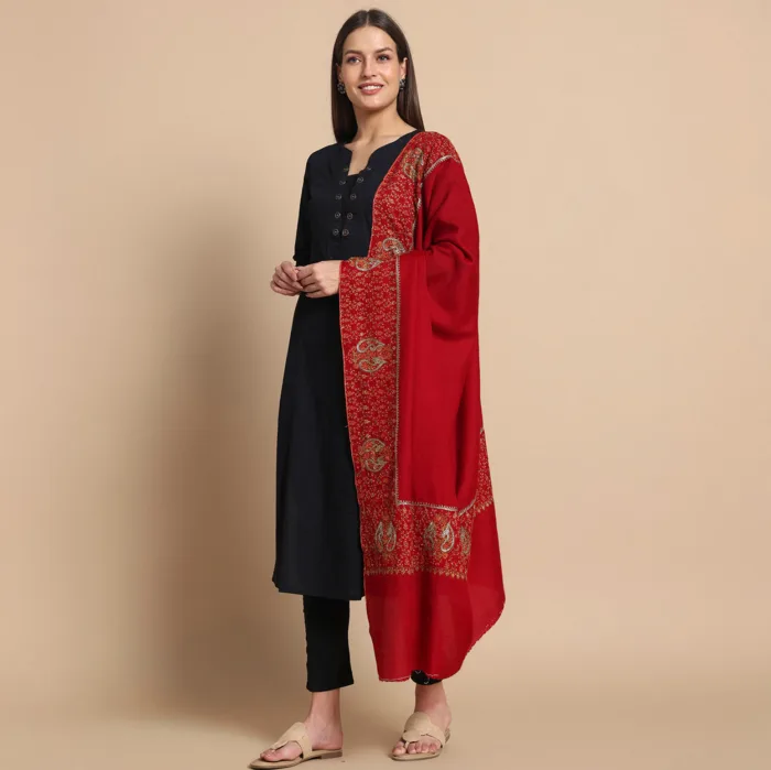 Maroon Kashmiri Shawl Hand Tilla Sozni 3