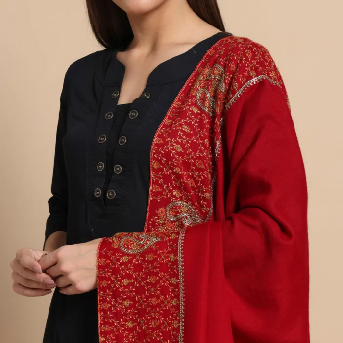 Maroon Kashmiri Shawl Hand Tilla Sozni 4