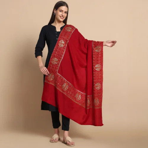 Maroon Kashmiri Shawl Hand Tilla Sozni 5