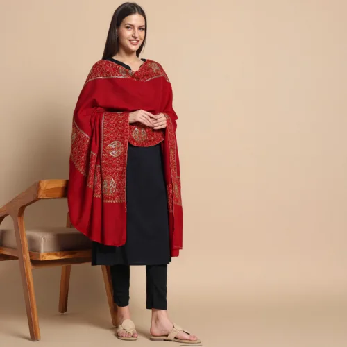 Maroon Kashmiri Shawl Hand Tilla Sozni 6