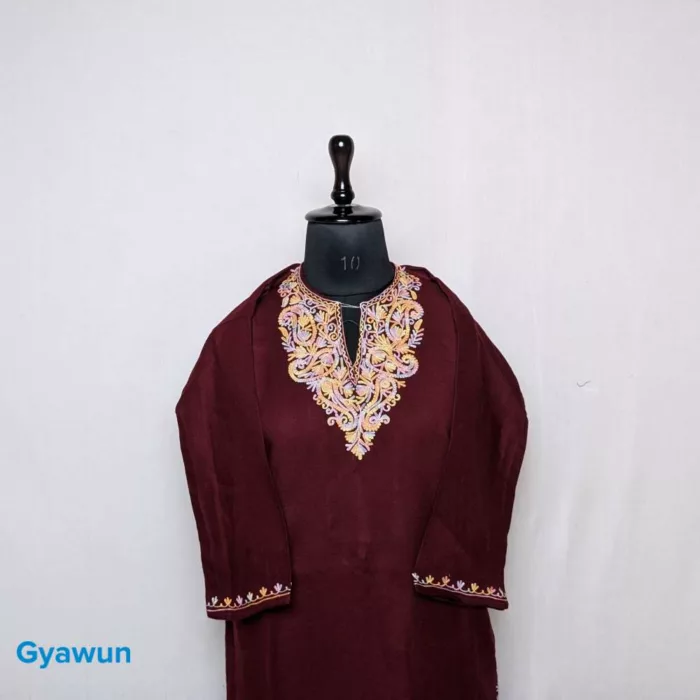 Rumi Maroon Kashmiri Girls Short Pheran (L36) - Image 2