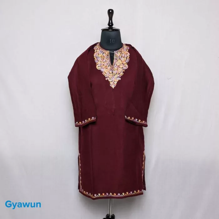 Rumi Maroon Kashmiri Girls Short Pheran (L36)