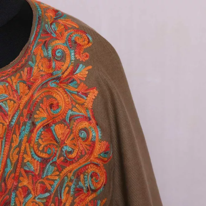 Pashmina Rang Poncho With Kashmiri Aari Embroidery - Khushi Collection - Image 2