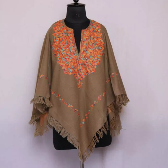 Pashmina Rang Poncho With Kashmiri Aari Embroidery - Khushi Collection