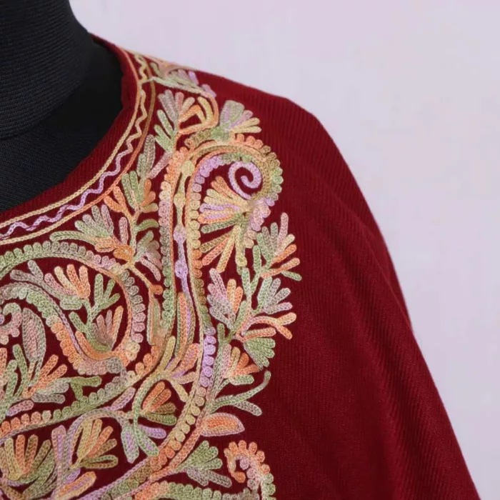 Kashmiri Poncho Maroon Badami Bagh Aari Embroidery -Khushi Collection - Image 2