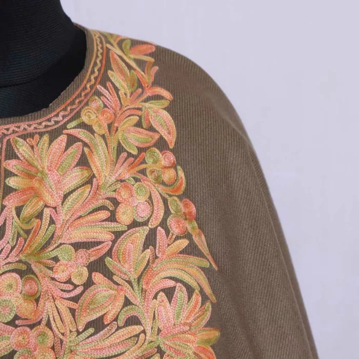 Ligh brown Kashmiri Aari Embroidery Poncho -Khushi Collection - Image 2