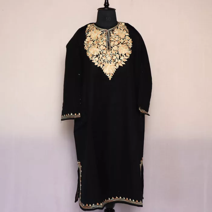 Black Kashmiri Phiran For Women -  Cashmilon with Aari Work | Haseen Collection - Image 3