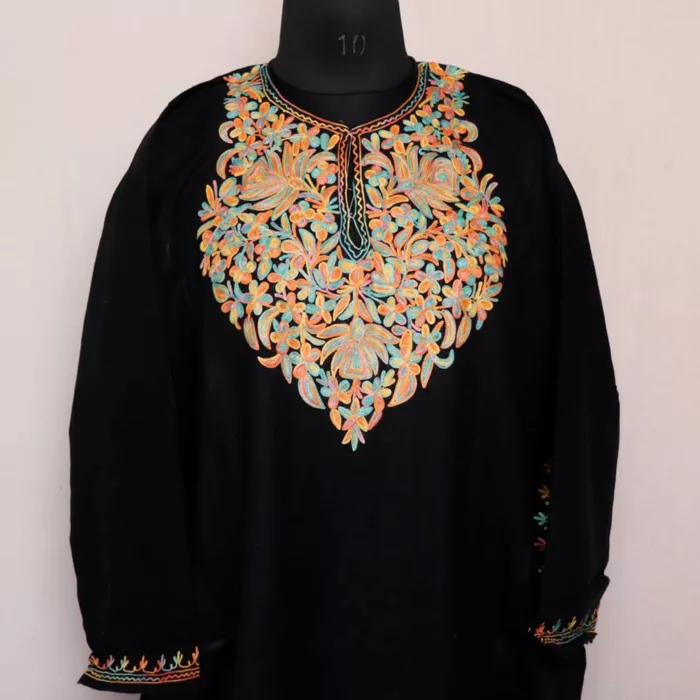 Black Kashmiri Phiran For Women -  Cashmilon with Aari Work | Haseen Collection