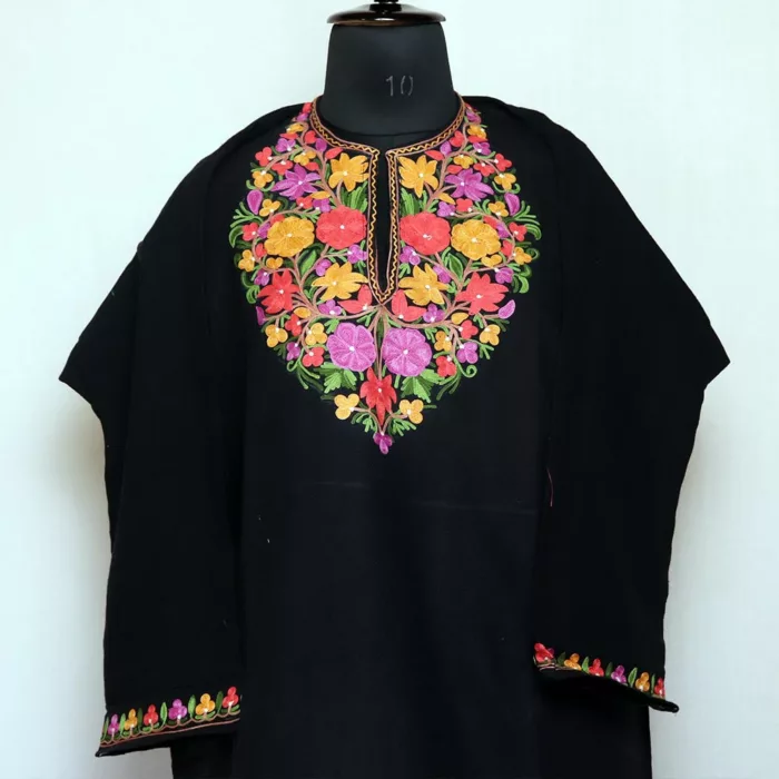 Pheran For Women - Black Premium Cashmilon with Aari Work