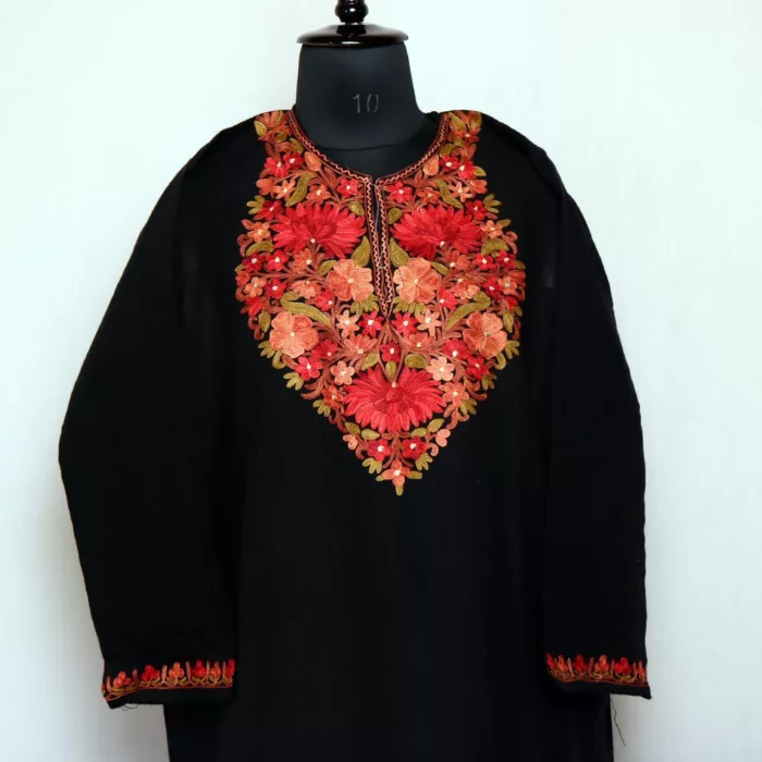 Kashmiri Phiran Female - Black Bodh Posh Premium Cashmilon with Aari Work