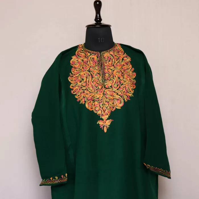 Mahgul Green Kashmiri Phiran For Women with Aari Embroidery