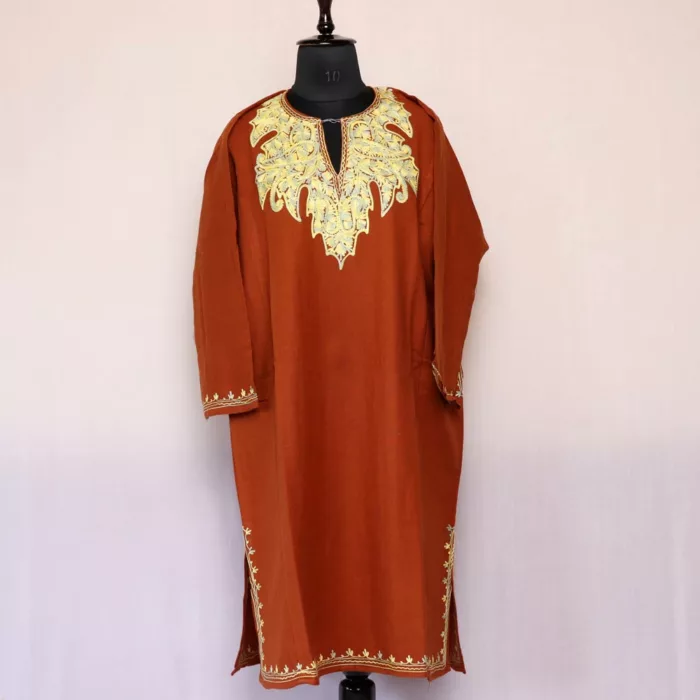 Naseem Bagh Dark Mustard Kashmiri Pheran For Women - Latest Pheran Design Female - Image 2