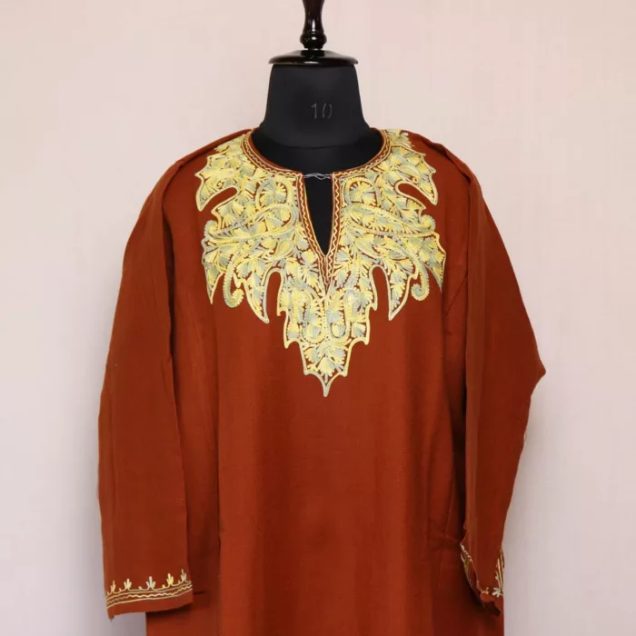 Naseem Bagh Dark Mustard Kashmiri Pheran For Women - Latest Pheran Design Female