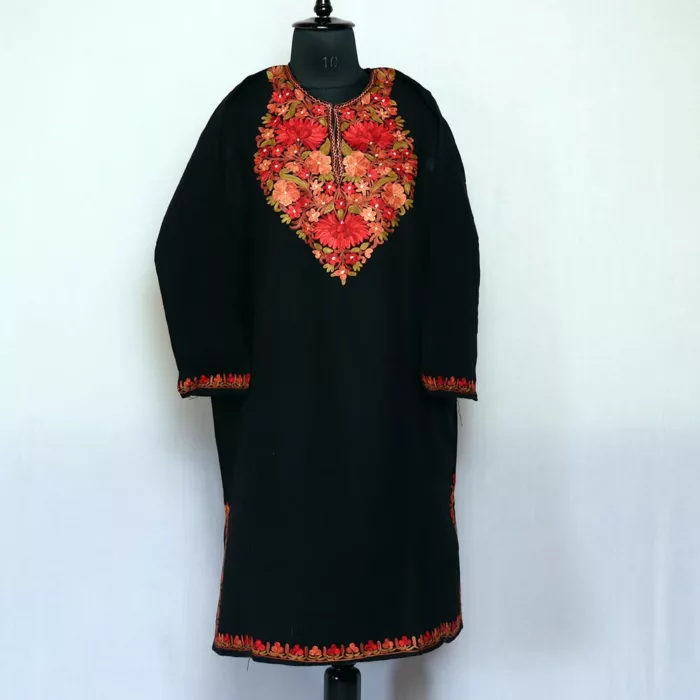 Kashmiri Phiran Female - Black Bodh Posh Premium Cashmilon with Aari Work - Image 2