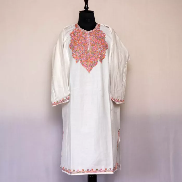 Saira White Kashmiri Gyawun Pheran For Women - Image 2