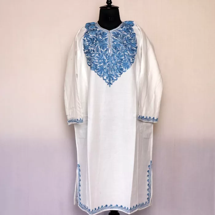 White Kashmiri Gyawun Pheran For Women -  Cashmilon with Aari Work | Haseen Collection - Image 2