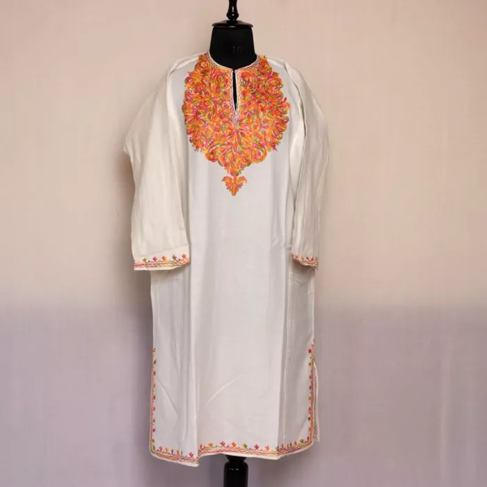 White Kashmiri Pheran For Women -  Latest Pheran Design Female  | Khoobsurat Collection - Image 3