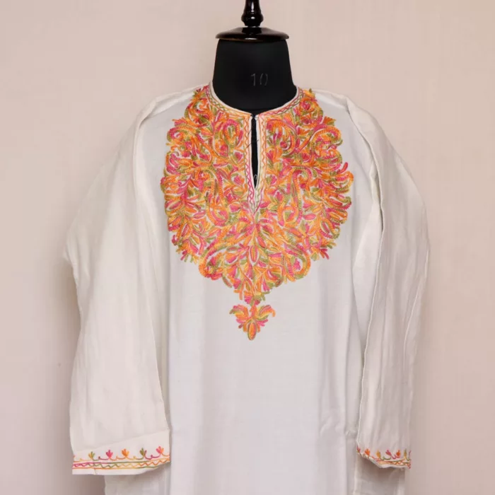 White Kashmiri Pheran For Women -  Latest Pheran Design Female  | Khoobsurat Collection