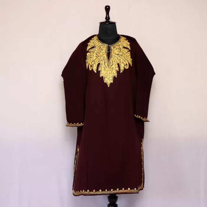 Wine Chinari Phiran Kashmiri Women Dress  | Dodhpathri Collection - Image 2