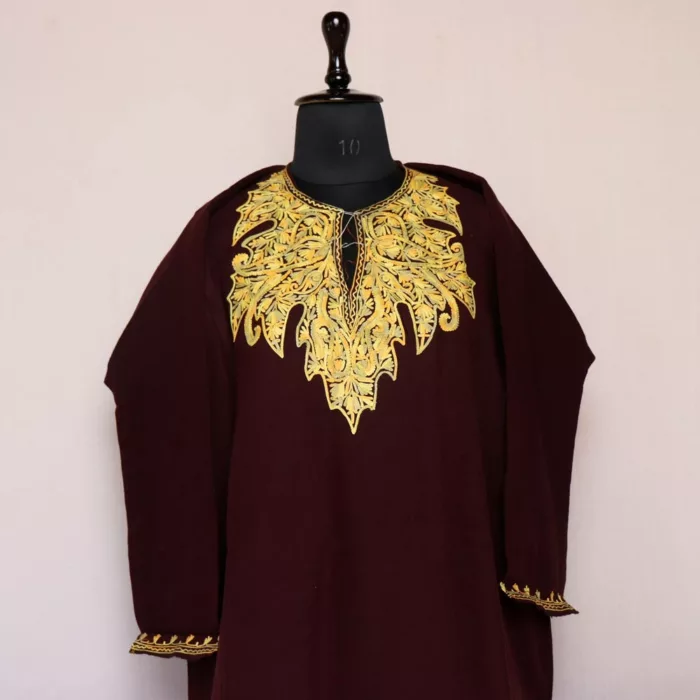 Wine Chinari Phiran Kashmiri Women Dress  | Dodhpathri Collection