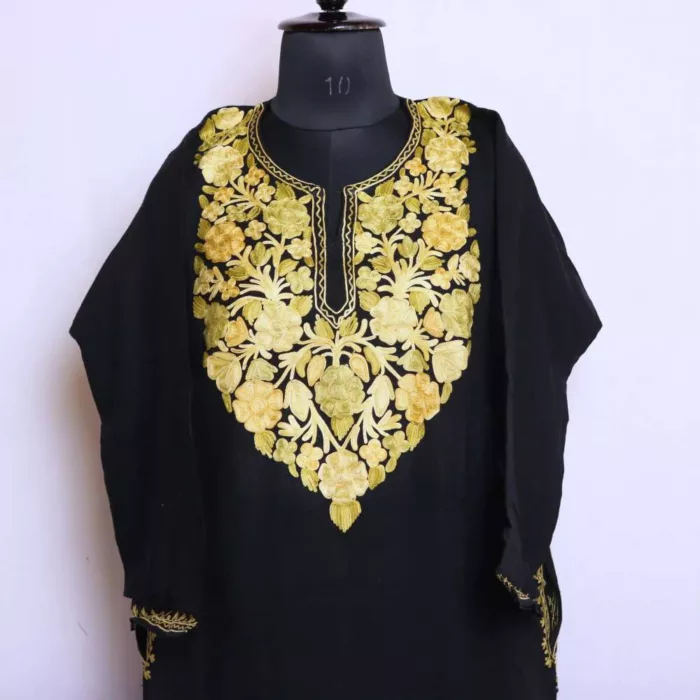 Noori Black Kashmiri Cashmilon Pheran Dress with Aari Embroidery for Women - Image 2