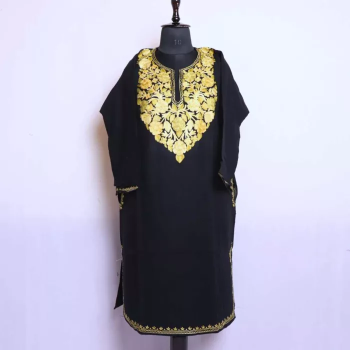 Noori Black Kashmiri Cashmilon Pheran Dress with Aari Embroidery for Women