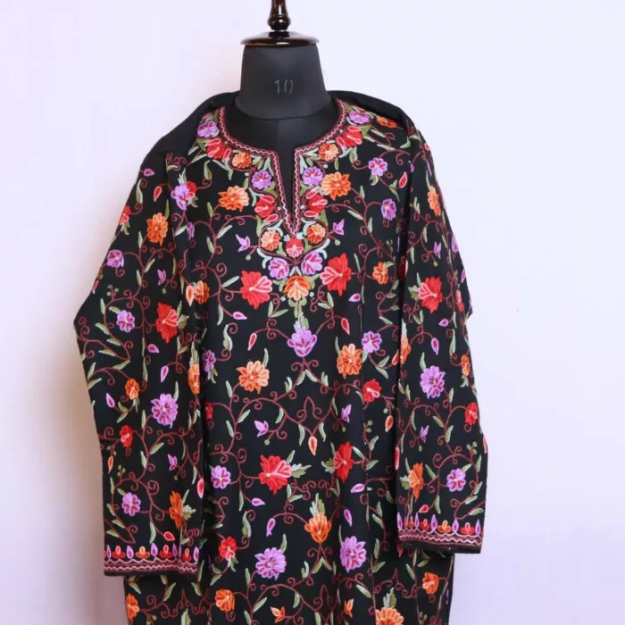 Black Posh Designer Hand Embroidered Full Jaal Pheran- Nafees - Image 2