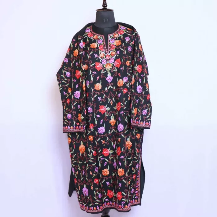 Black Posh Designer Hand Embroidered Full Jaal Pheran- Nafees