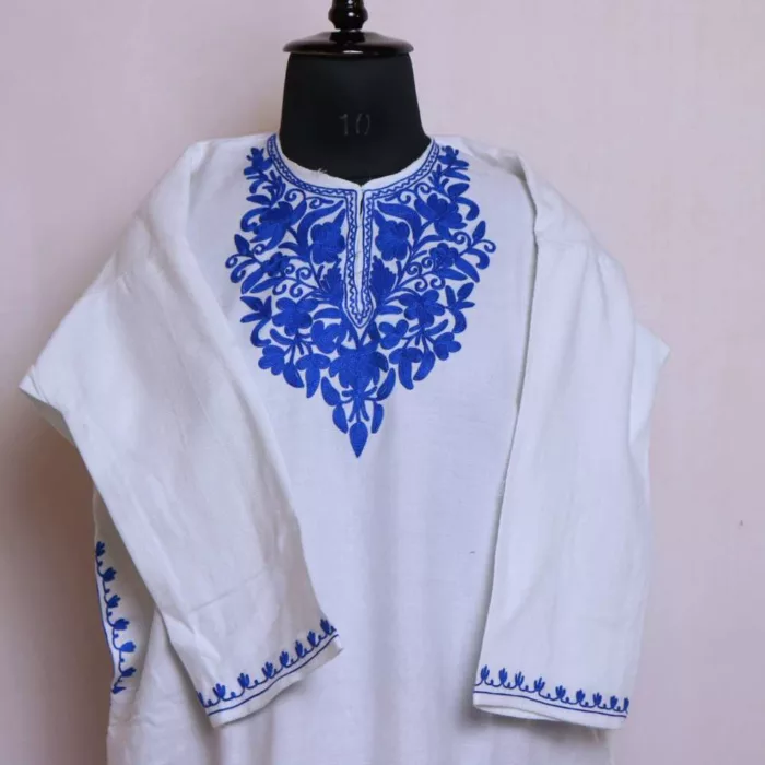 Kashmir Aalam Girls Short Pheran White Kurta With Aari Embroidery (L40) - Image 2